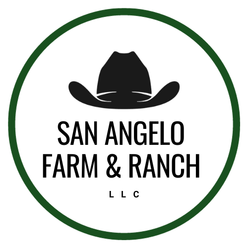 San Angelo Farm 7 Ranch LLC  Logo Black Cowboy Hat Inside Green Circle